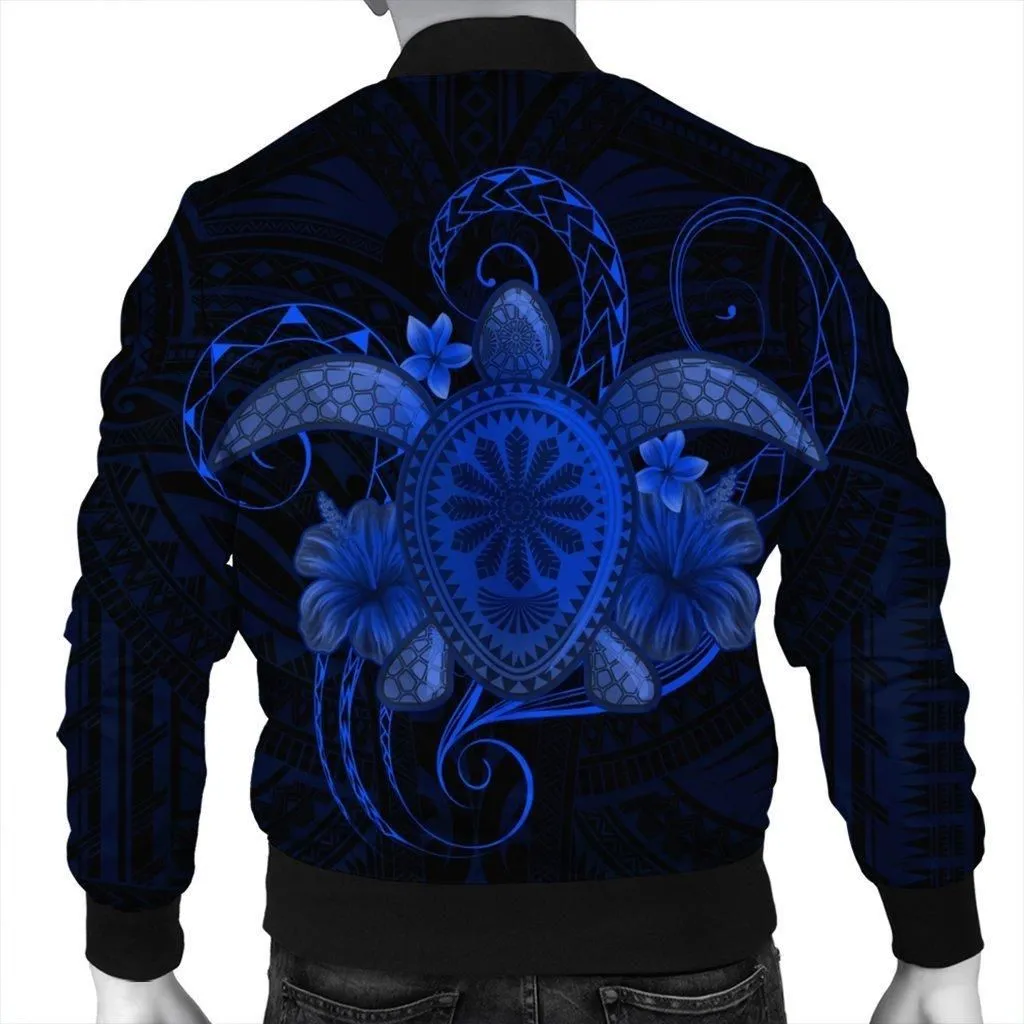 Hawaii Turtle Hibiscus Polynesian Bomber Jacket - Full Style - Blue