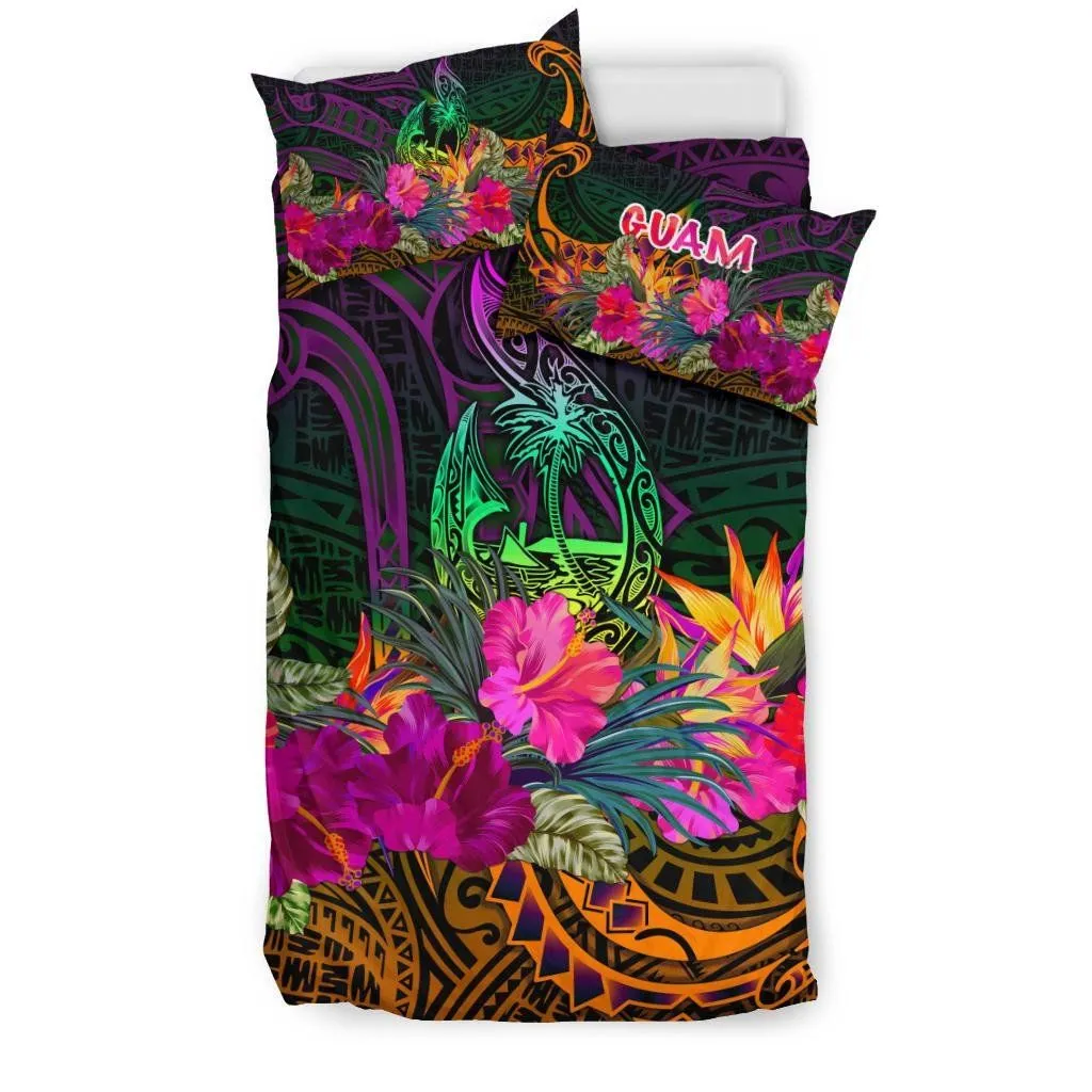 FamilyGater Bedding Set - Cover and Pillow Cases Guam Polynesian - Summer Hibiscus - BN15