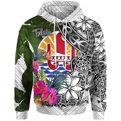 Tahiti Hoodie White - Turtle Plumeria Banana Leaf