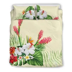 Hawaiian Tropical Hibiscus Strelitzia Monstera Polynesian Bedding Set - AH - J1