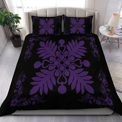 Alohawaii Home Set - Hawaiian Quilt Maui Plant And Hibiscus Pattern Bedding Set - Purple Black - AH J8