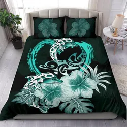 Polynesian Bedding Set I Love Dophins Duvet Cover Hibiscus