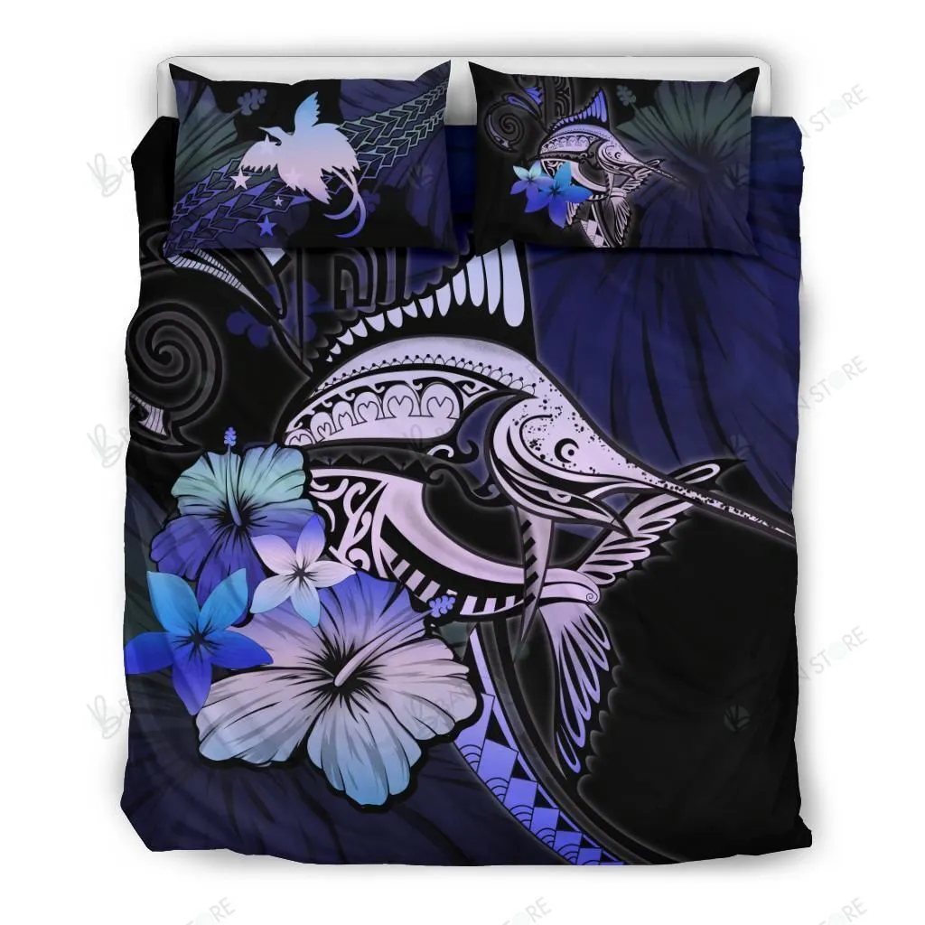 Papua New Guinea Marlin And Hibiscus Bedding Set Bedroom Decor Purple