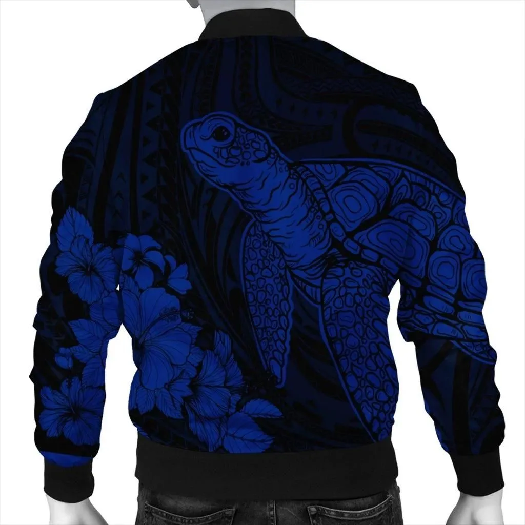 Alohawaii Jacket - Hawaiian Hibiscus Memory Turtle Polynesian Bomber Jacket Blue - AH - JR