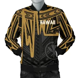 FamilyGater Jacket - Bomber Jacket Hawaii - Kanaka Maoli With Polynesian Pattern In Heartbeat Style (Gold) - BN25