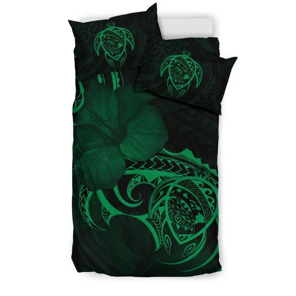 FamilyGater Bedding Set - Cover and Pillow Cases Hawaiian Map Turtle Hibiscus Divise Green Polynesian - AH - J1