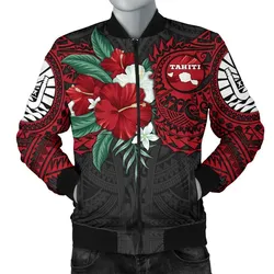 Tahiti Polynesian Men's Bomber Jacket - Hibiscus and Sea Turtle (Red) - BN15