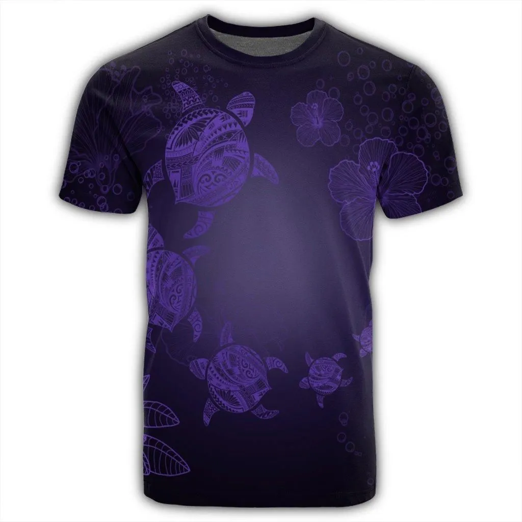 Hawaiian Plumeria Hibiscus Turtle Under Sea Polynesian T-Shirt Purple AH
