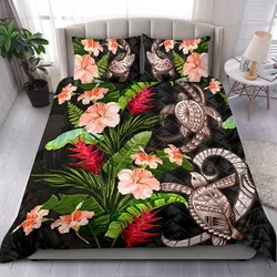 Turtle Polynesian Bedding Set Palm Leaf Hibiscus