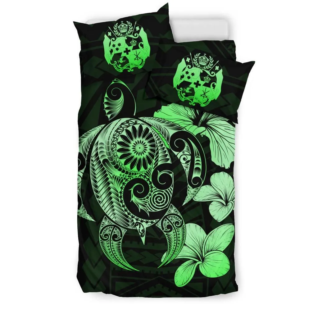 FamilyGater Bedding Set - Cover and Pillow Cases Tonga Hibiscus Plumeria Mix Polynesian Green Turtle - J1