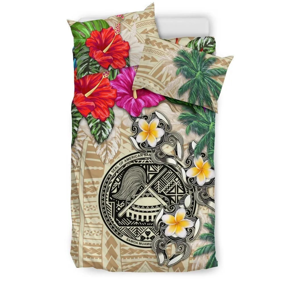 American Samoa Bedding Set - Hibiscus Turtle Tattoo Beige