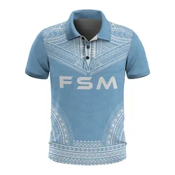 Federated States of Micronesia Polo Shirt - F S M Seal Polynesian Chief Tattoo Flag Version