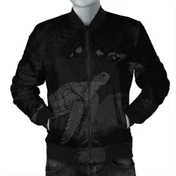 Hawaii Polynesian Hibiscus Turtle Map Bomber Jacket Grey