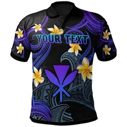 Kanaka Maoli Polo Shirt - Custom Personalised Polynesian Waves with Plumeria Flowers (Blue)