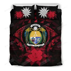 Nauru Red Hibiscus Cotton Bed Sheets Spread Comforter Duvet Cover Bedding Sets