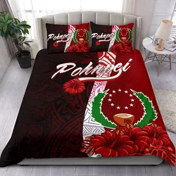 Pohnpei Micronesia Bedding Set - Coat Of Arm With Hibiscus