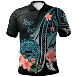 American Samoa Personalised Custom Polo Shirt - Turquoise Polynesian Hibiscus Pattern Style