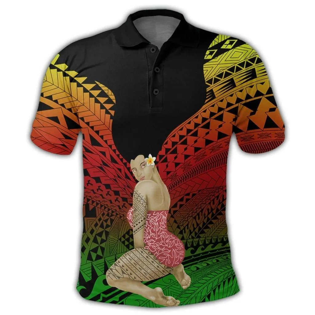 Hawaii Polynesian Hula Girl Wearing Plumeria Polo Shirt Reggae - AH