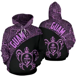 Guam Zip - Up Hoodie - Guam Coat Of Arm in Turtle Polynesian Tattoo Purple