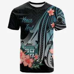 Fiji Personalised Custom T-Shirt - Turquoise Polynesian Hibiscus Pattern Style