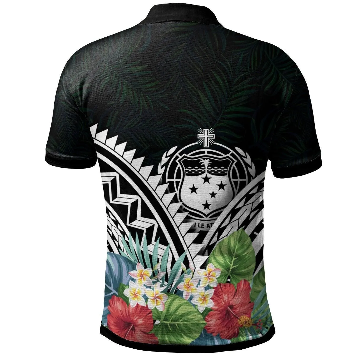Samoa Polo Shirt - Samoa Coat of Arms and Polynesian Tropical Flowers White