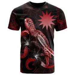 Nauru Polynesian T shirt - Turtle With Blooming Hibiscus Red