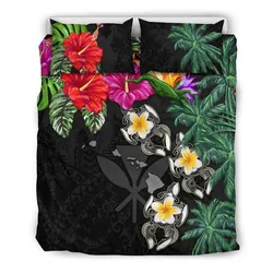 Kanaka Maoli (Hawaiian) Bedding Set - Hibiscus Turtle Tattoo Black