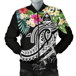 Guam Polynesian Mens Bomber Jacket - Summer Plumeria (Black)