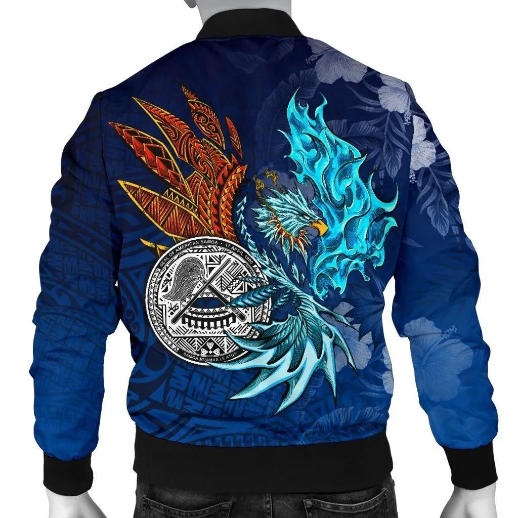 American Samoa Polynesian Mens Bomber Jacket -  Blue Polynesian Eagle