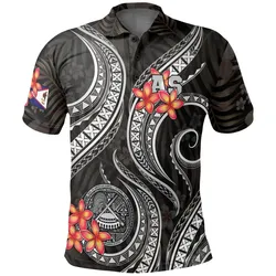 American Samoa Polo Shirt - American Samoa Flag Seal Tentacle Plumeria Black White - BN11