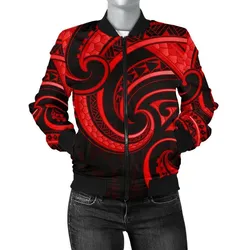 New Zealand Maori Mangopare Women Bomber Jacket Polynesian - Red