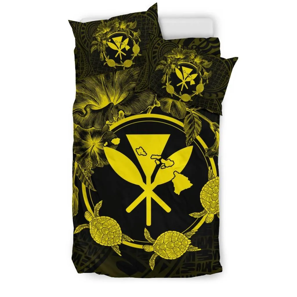 Hawaii Kanaka Turtle Hibiscus Polynesian Bedding Set - Anthea Style Yellow - AH - J4