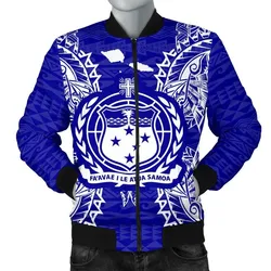 Samoa Polynesian Mens Bomber Jacket Map Blue