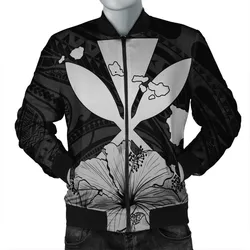 Hawaiian Kanaka Bomber Jacket Hibiscus Polynesian Love - Gray