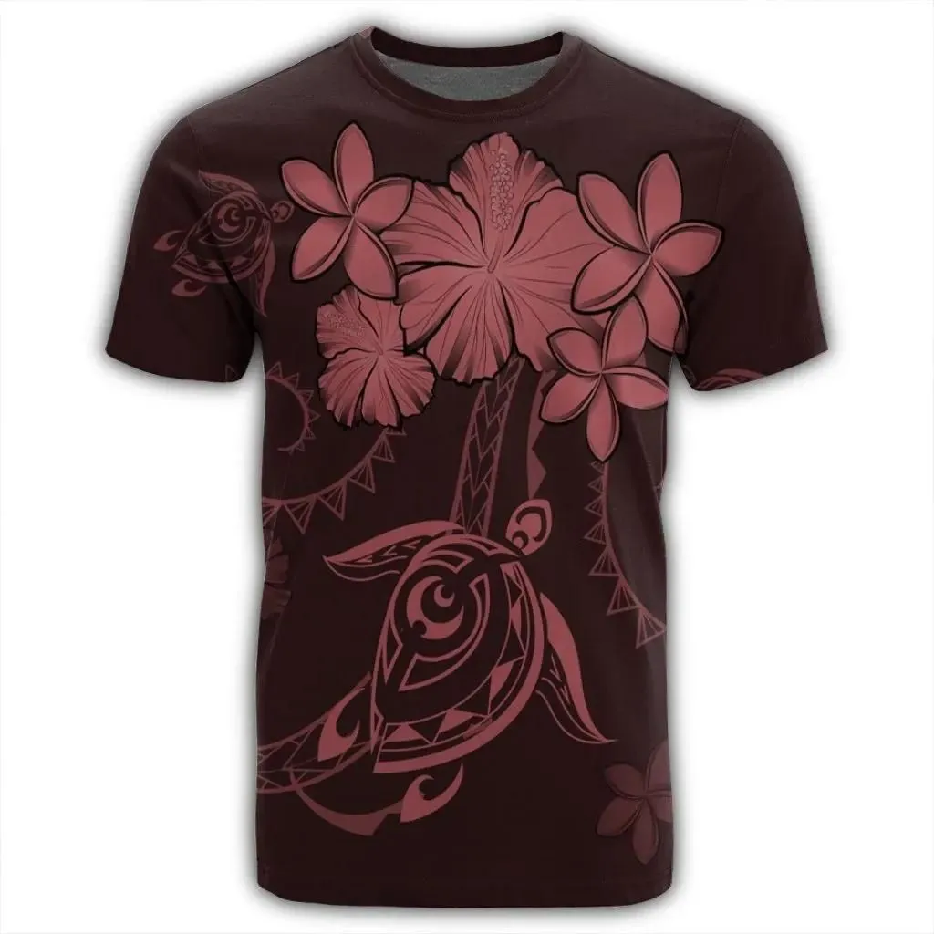 Alohawaii Tee - Hawaiian Turtles Hibiscus Plumeria Polynesian T-shirt Pink - AH - J4R