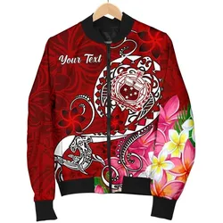 Alohawaii Jacket - Bomber Jacket Samoa Custom Personalised - Turtle Plumeria (Red) - BN18