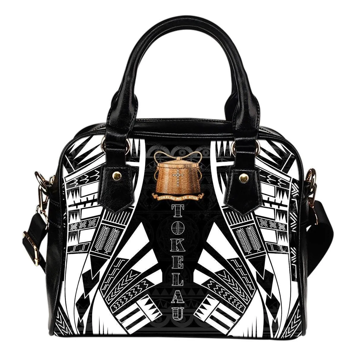Tokelau Shoulder Handbag - Polynesian Tattoo Black