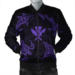 FamilyGater Jacket - Polynesian Turtle Hammerhead Shark Ray Kanaka Hawaii Bomber Jacket Circle Purple - AH - J5R
