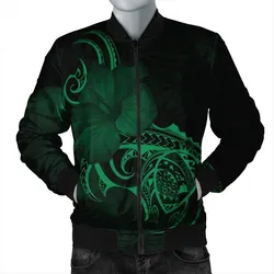Hawaii Map Turtle Hibiscus Divise Polynesian Bomber Jacket Green