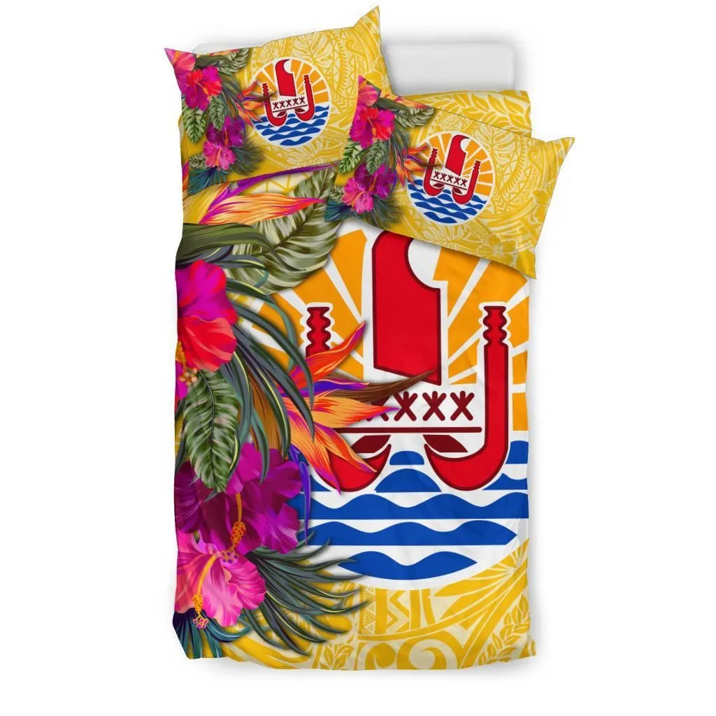Tahiti Bedding Set - Hibiscus Polynesian Pattern Yellow Version