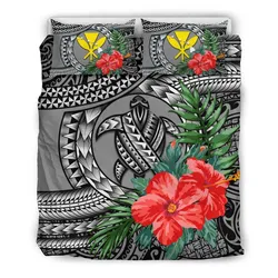 Kanaka Maoli (Hawaiian) Bedding Set - Polynesian Turtle Hibiscus Gray A24