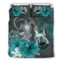 FamilyGater Bedding Set - Cover and Pillow Cases Tahiti - Hibiscus Turtle Tribal Turquoise A02