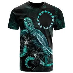 Cook Islands Polynesian T shirt - Turtle With Blooming Hibiscus Turquoise