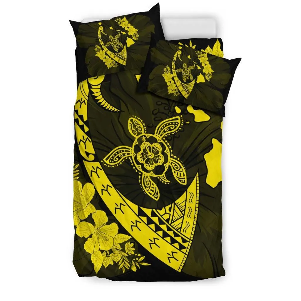 FamilyGater Bedding Set - Cover and Pillow Cases Hawaiian Map Hibiscus Turtle Fish Hook Polynesian Yellow - AH - J5