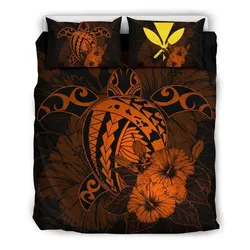 FamilyGater Bedding Set - Cover and Pillow Cases Hawaiian Map Hibiscus Kanaka Polynesian - Harold Turtle - Orange - AH J9