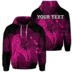 (Personalised) Hawaiian Map Heart Hula Girl Hibiscus Pink Polynesian Hoodie