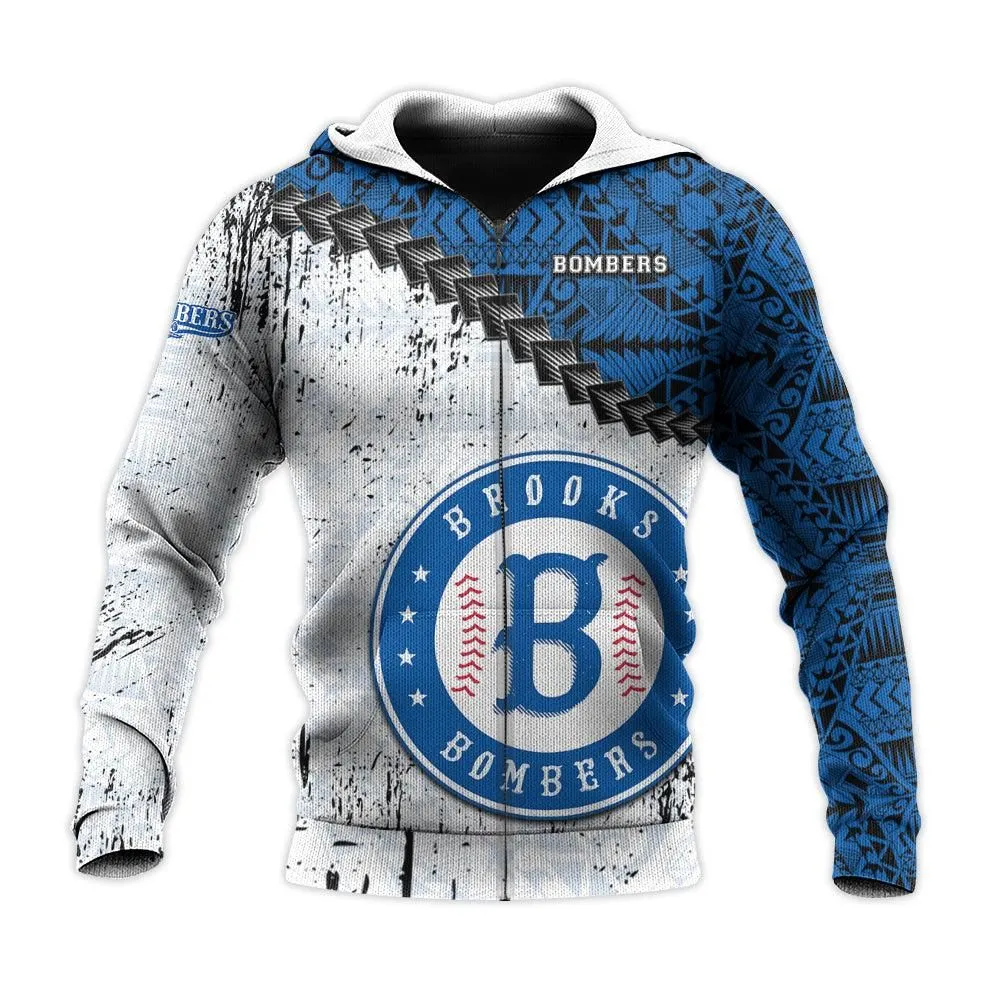 Brooks Bombers Hoodie Grunge Polynesian Tattoo - CA BASEBALL