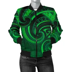 New Zealand Maori Mangopare Women Bomber Jacket Polynesian - Green