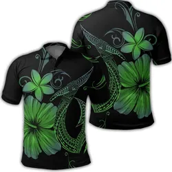 Hawaiian Fish Hook Hibiscus Plumeria Polynesian Polo Shirt - Green