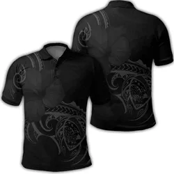 Hawaii Map Turtle Hibiscus Divise Polynesian Polo Shirt Gray - AH